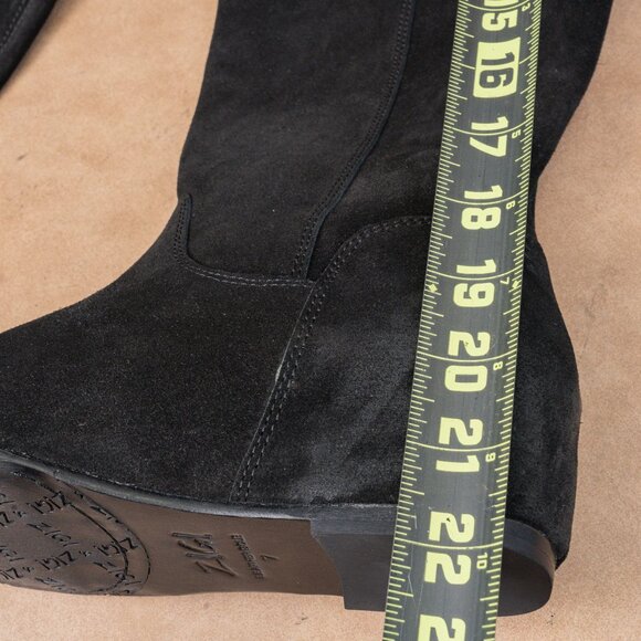 ZIGIny Women Black Suede Riding Slip-on Wedge Heel OTK Fashion Boots sz 7 - Picture 5 of 9
